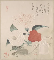 Kamelienblüten, ein Netsuke und ein Siegel