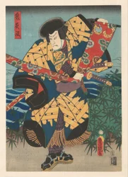 Tametomo, der Bogenschütze, zieht Stoff