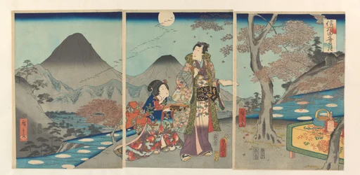 Der Mond spiegelt sich in den Reisfeldern von Shinano