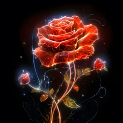 Eine Skizze einer blühenden roten Rose, mit nur einer Blüte und einigen detaillierten Linien