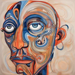 Gesicht, Spirale für die Augen und ein Vogel für die Nase 1