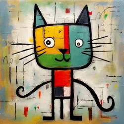 Niedliche Katze, im Stil von Picasso, Joan Miró und Basquiat 1