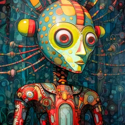 Karneval Cajun Sumpf Mutant Sci-Fi Droide, im künstlerischen Stil von Tim Burton und Beksinski 2
