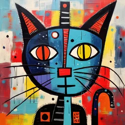 Niedliche Katze, im Stil von Picasso, Joan Miró und Basquiat 4