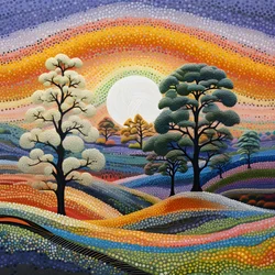 Landschaft mit Bäumen und Hügeln