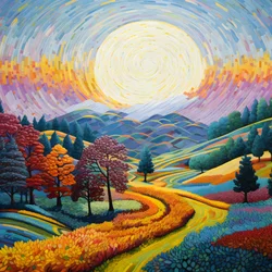 Landschaft mit Bäumen und Hügeln