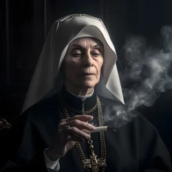 Nonne mit Diamantkette raucht eine Rolle Zigarre 3