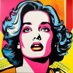 Pop-Art-Porträt, Halbfigur, farbenfroh, grafisch, Morgen, im Stil von Andy Warhol, Roy Lichtenstein, Robert Rauschenberg, Jasper Johns, Keith Haring