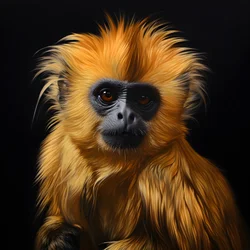 Ein Gemälde des Gesichts eines Goldlangurs mit schwarzem Hintergrund 2
