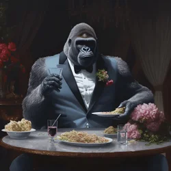 Ein Gorilla beim Essen