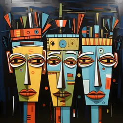 Gemälde einer Gruppe von Köpfen an einer Wand