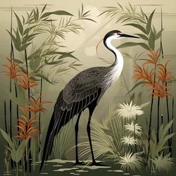 Eine schöne japanische Illustration eines Kranichs und Bambus 3