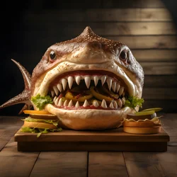 Haifischkopf-Cheeseburger mit Rindfleisch
