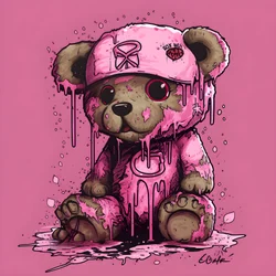 Rosafarbener Unisex-Teddy mit einem braunen Tattoo auf der Stirn 4