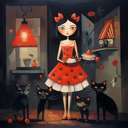 Verrückte Katzenfrau im Kleid