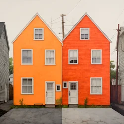 zwei orangefarbene Häuser