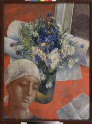 Blumen und Frauenkopf