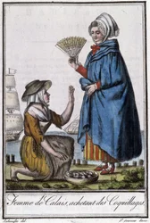 Frau aus Calais kauft Muscheln - in „Enzyklopädie der Reisen“ von J. Grasset St Sauveur, Deron, Paris
