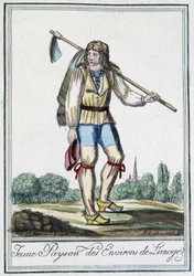 Junger Bauer aus der Umgebung von Limoges - in „Enzyklopädie der Reisen“ von J. Grasset St Sauveur, Deron, Paris