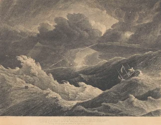 Nach einer Skizze von 1804 während eines Sturms zwischen Madagaskar und dem Kap der Guten Hoffnung, bei dem das Indiaman-Schiff 