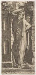 St. Philippus, stehend mit der linken Hand auf der Hüfte und der rechten Hand auf seinem...