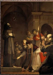 Papst Nikolaus V. öffnet 1449 den Keller von Sankt Franziskus von Assisi