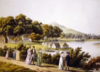 Blick auf den Brigittenau-Bezirk und die Donau von der Augarten-Seite, frühes 19. Jahrhundert