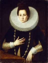 Porträt einer sitzenden Dame als Halbfigur, in schwarzer Kleidung mit weißer Halskrause