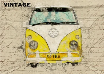 Vintage Gelber Van Skizze