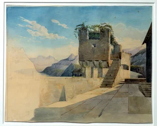 Die Terrasse des Gasthauses. Gemälde von Leo von Klenze (1784-1864)
