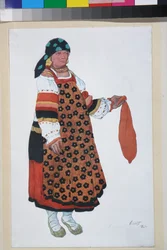 Bäuerin, Kostümentwurf für das Vaudeville Old Moscow im Théâtre Femina in Paris