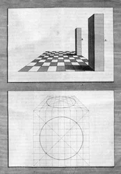 Abhandlungen über Architektur, Perspektive und Geometrie: Tafel aus „De Architectura Libri decem“ von Leon Battista Alberti (1404-1472), Architekt, Mathematiker, italienischer Dichter der Renaissance, London