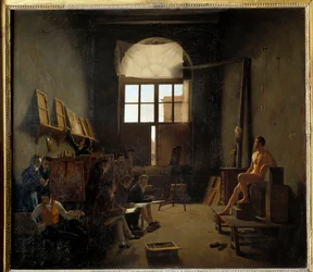 Inneres von Davids Atelier im Collège des Quatre-Nations im Jahr 1814 (heute Institut de France). Gemälde von Mathieu Cochereau (1793-1817)