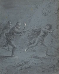 Nachtszene mit Soldaten, die einen Flüchtling verfolgen, Mark XIV, 5-52, 1611-74