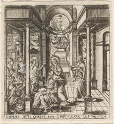Maria und Joseph finden den Jungen Jesus im Tempel bei den Gelehrten