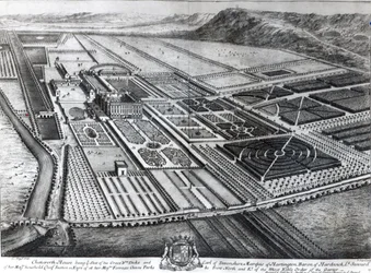 Chatsworth House, graviert von Johannes Kip