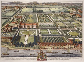 Das Haus in Chelsea im Bezirk Middlesex, graviert von Johannes Kip