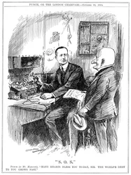 Mr. Punch dankt Marconi für die drahtlose Telegrafie, die Leben auf See rettete, 1913