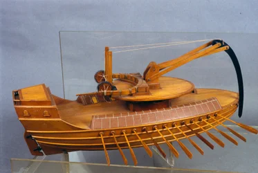 Escorpio, Boot mit Rammdorn. Modell nach einer Zeichnung von Leonardo da Vinci. Museum für Wissenschaft und Technik, Mailand.