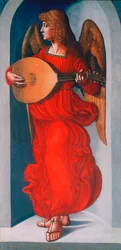 Ein Engel in Rot mit einer Laute, 1490-1499
