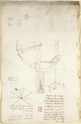 Diagramme zur Optik, betreffend die Kausik der Reflexion; Notiz und Skizze zur Mechanik, betreffend die Kraft des Aufpralls und mit Verweisen auf das aristotelische Prinzip 
