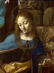 Detail des Kopfes der Jungfrau, aus Die Jungfrau der Felsen (Die Jungfrau mit dem Kindlichen Johannes, der das Kindliche Christus anbetet, begleitet von einem Engel) (Detail), ca. 1508