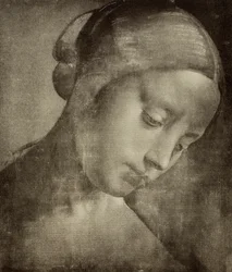 Weiblicher Kopf, Zeichnung von Leonardo da Vinci. Gabinetto dei Disegni e delle Stampe, Uffizien, Florenz