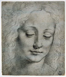 Giovanni Antonio Boltraffio (Beltraffio) (1467-1516) (der bekannteste Schüler von Leonardo da Vinci): Kopf eines Jungen mit Blätterkrone in der Art Verrocchios, GDSU 425 E