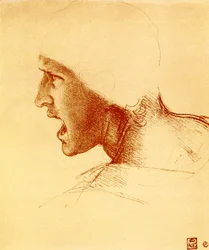 Kopf eines schreienden und angreifenden Kriegers