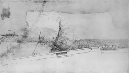 Plan eines Damms zur Umleitung des Arno, um 1480