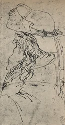 Profil eines alten Mannes mit großem Hut nach links, ca. 1480