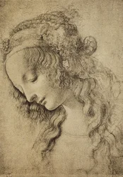 Studie zum Kopf der Magdalena, Zeichnung von Leonardo da Vinci, Kabinett der Zeichnungen und Druckgrafiken, Uffizien, Florenz