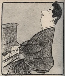 Porträt von Giacomo Puccini (1858-1924), italienischer Komponist. Karikatur von Leonetto Cappiello - 1898