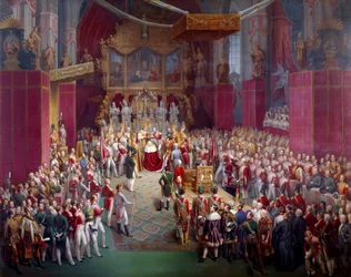 Die Krönung des österreichischen Kaisers Ferdinand I. (1793-1875), zugleich als Ferdinand V. König von Böhmen, im Veitsdom in Prag, 1836, Prag, Nationalgalerie